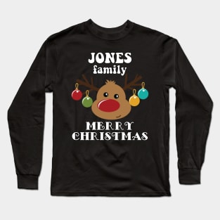 Family Christmas - Merry Christmas JONES family, Family Christmas Reindeer T-shirt, Pjama T-shirt Long Sleeve T-Shirt